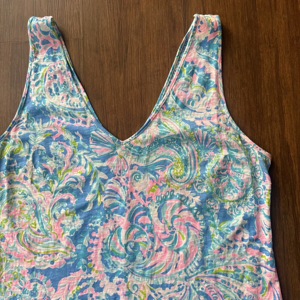 Lilly Pulitzer Gigi Tank Top Womens XL Zanzibar Blue Fish Kiss V-neck Resort